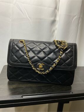 CHANEL Black Quilted Double Flap Shoulder Bag Limited Edition two-tone CCs